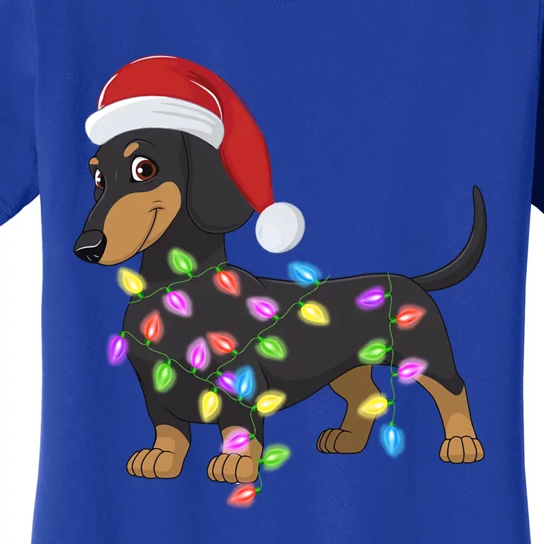 Christmas Dachshund With Santa Hat And Christmas Lights Gift Women's T-Shirt