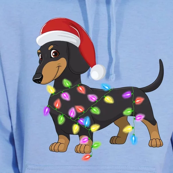 Christmas Dachshund With Santa Hat And Christmas Lights Gift Unisex Surf Hoodie