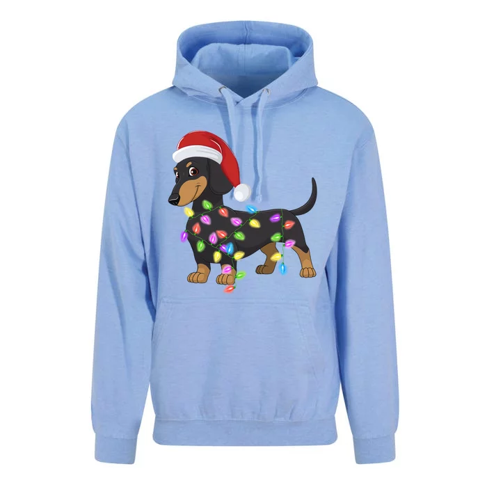 Christmas Dachshund With Santa Hat And Christmas Lights Gift Unisex Surf Hoodie