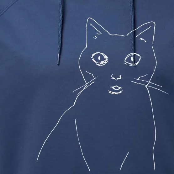 Cat Drawing (White) Performance Fleece Hoodie