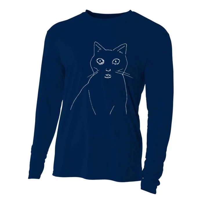 Cat Drawing (White) Cooling Performance Long Sleeve Crew