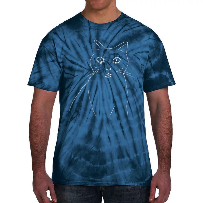 Cat Drawing (White) Tie-Dye T-Shirt