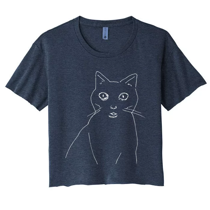 Cat Drawing (White) Women's Crop Top Tee