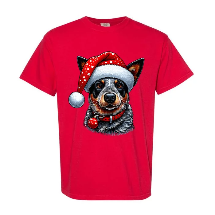 Cattle Dog With Santa Hat Garment-Dyed Heavyweight T-Shirt