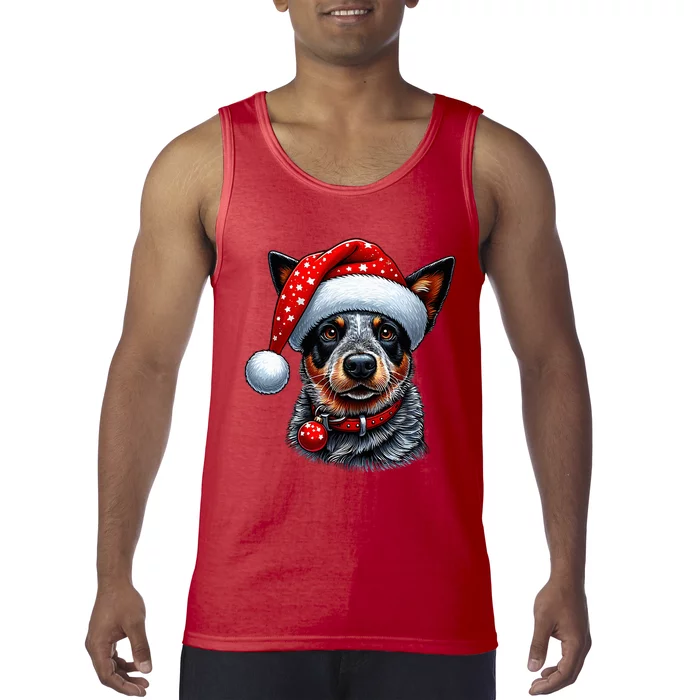 Cattle Dog With Santa Hat Tank Top