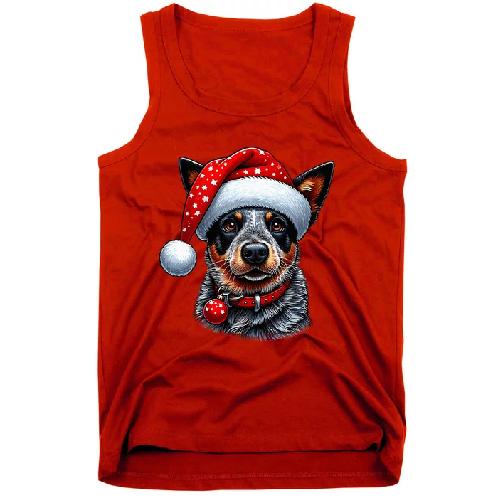 Cattle Dog With Santa Hat Tank Top