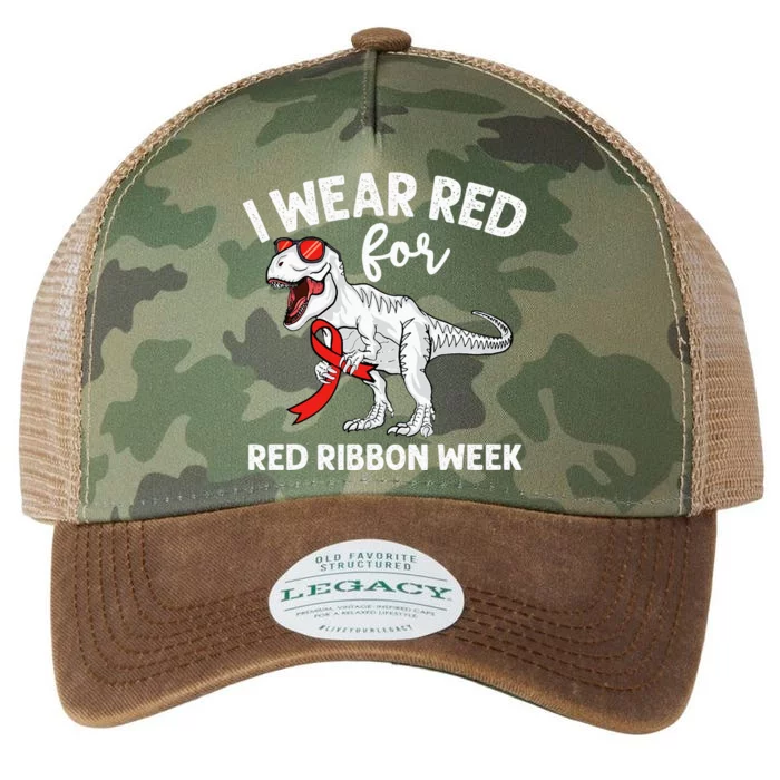 Cute Dinosaur We Wear Red For Red Ribbon Week Awareness Legacy Tie Dye Trucker Hat