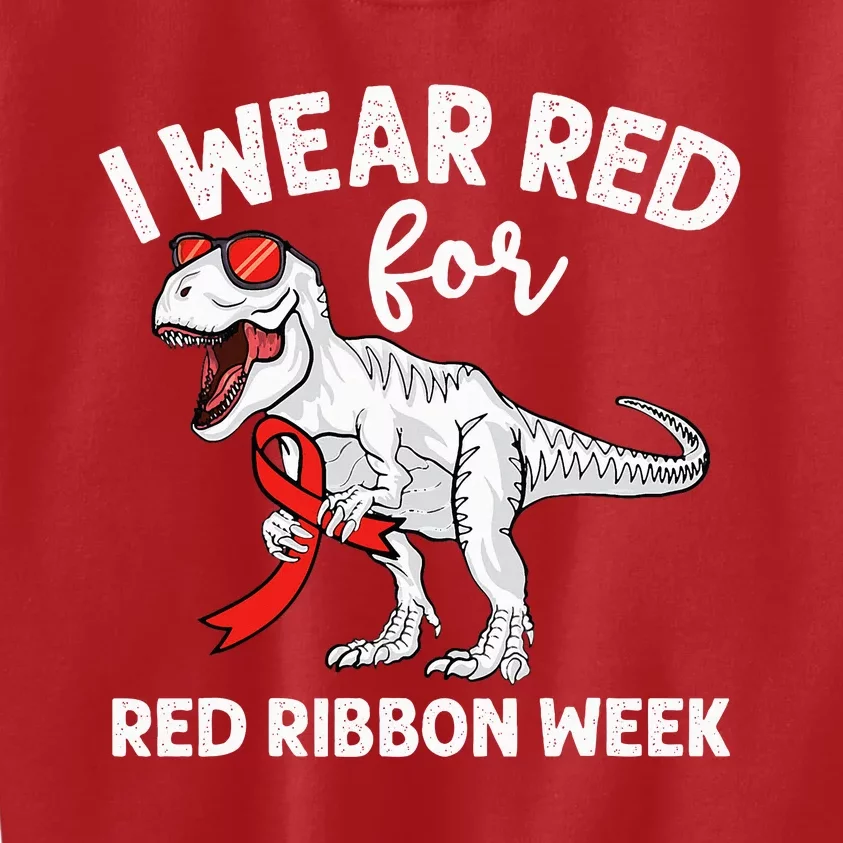 Cute Dinosaur We Wear Red For Red Ribbon Week Awareness Kids Sweatshirt