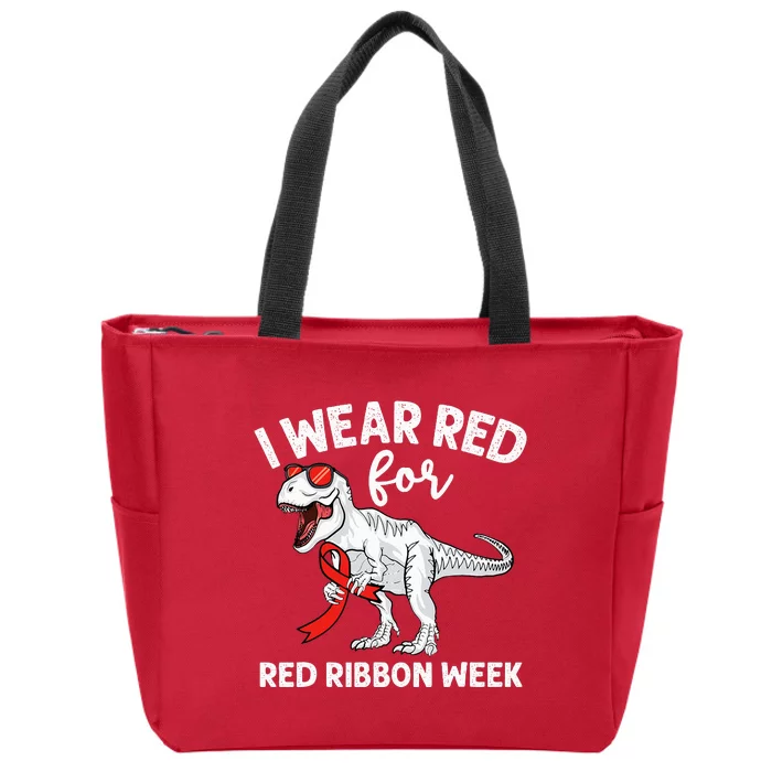 Cute Dinosaur We Wear Red For Red Ribbon Week Awareness Zip Tote Bag