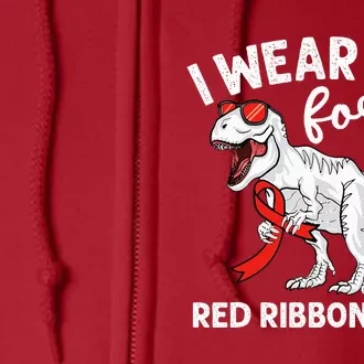 Cute Dinosaur We Wear Red For Red Ribbon Week Awareness Full Zip Hoodie