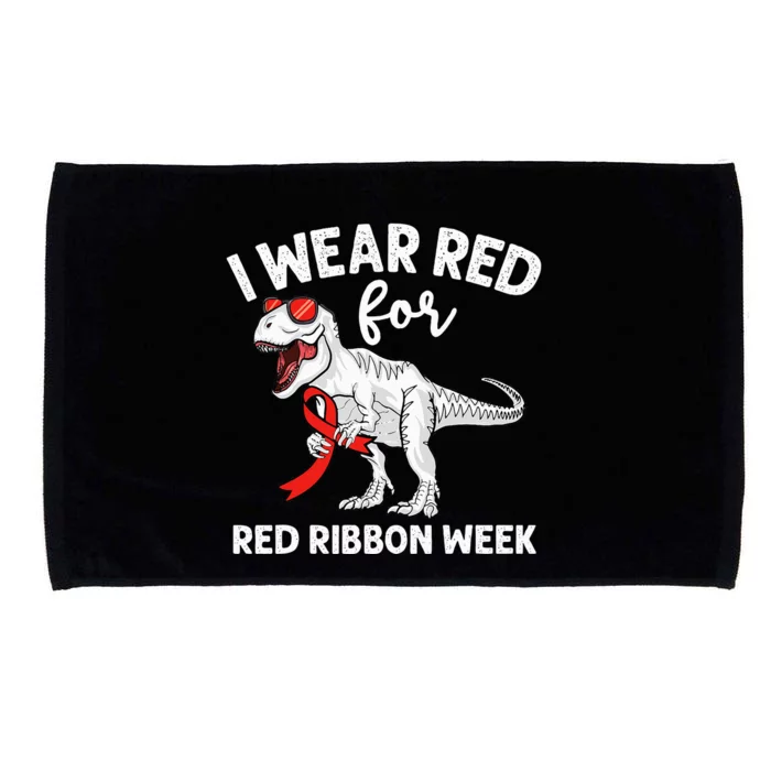 Cute Dinosaur We Wear Red For Red Ribbon Week Awareness Microfiber Hand Towel