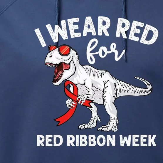 Cute Dinosaur We Wear Red For Red Ribbon Week Awareness Performance Fleece Hoodie