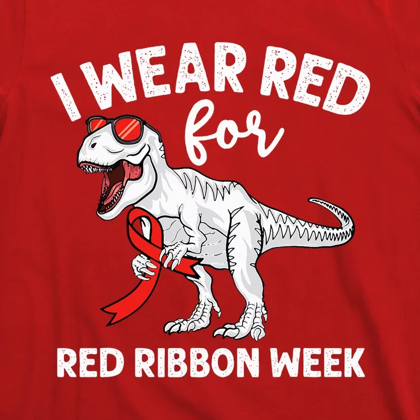 Cute Dinosaur We Wear Red For Red Ribbon Week Awareness T-Shirt