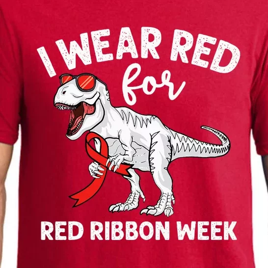 Cute Dinosaur We Wear Red For Red Ribbon Week Awareness Pajama Set