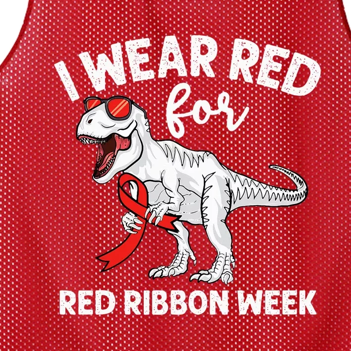 Cute Dinosaur We Wear Red For Red Ribbon Week Awareness Mesh Reversible Basketball Jersey Tank