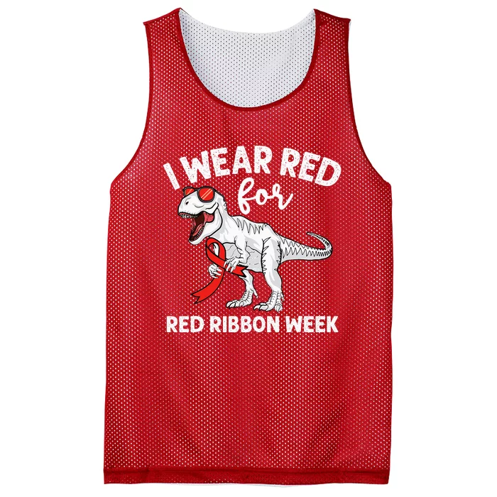 Cute Dinosaur We Wear Red For Red Ribbon Week Awareness Mesh Reversible Basketball Jersey Tank