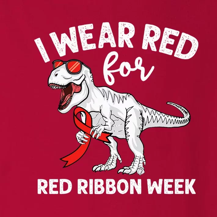 Cute Dinosaur We Wear Red For Red Ribbon Week Awareness Toddler Long Sleeve Shirt