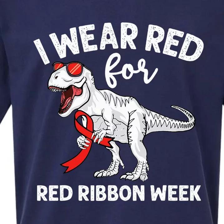 Cute Dinosaur We Wear Red For Red Ribbon Week Awareness Sueded Cloud Jersey T-Shirt