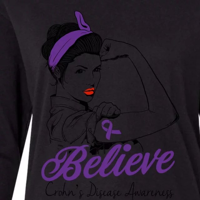 Crohn's Disease Warrior Unbreakable Purple Ribbon Gift Womens Cotton Relaxed Long Sleeve T-Shirt