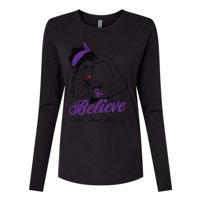 Crohn's Disease Warrior Unbreakable Purple Ribbon Gift Womens Cotton Relaxed Long Sleeve T-Shirt