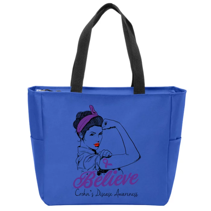 Crohn's Disease Warrior Unbreakable Purple Ribbon Gift Zip Tote Bag