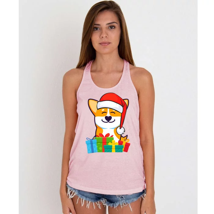 Corgi Dog With Santa Hat Corgi Christmas Gift Women's Knotted Racerback Tank