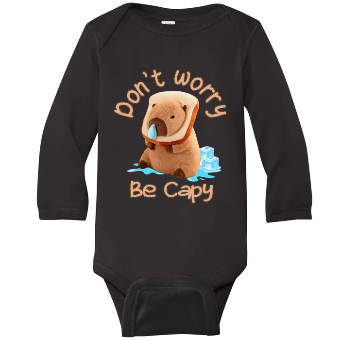 Capybara DonT Worry Be Capy Distressed Cute Baby Long Sleeve Bodysuit