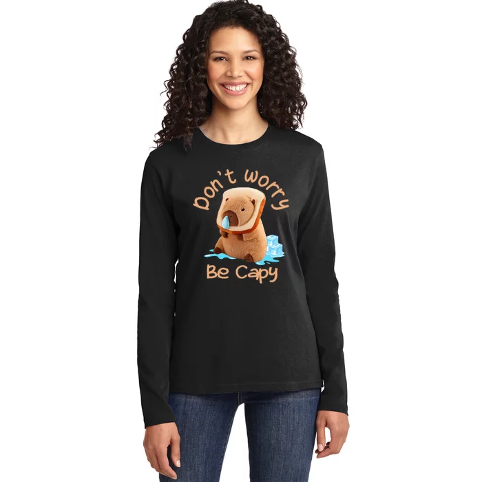 Capybara DonT Worry Be Capy Distressed Cute Ladies Long Sleeve Shirt