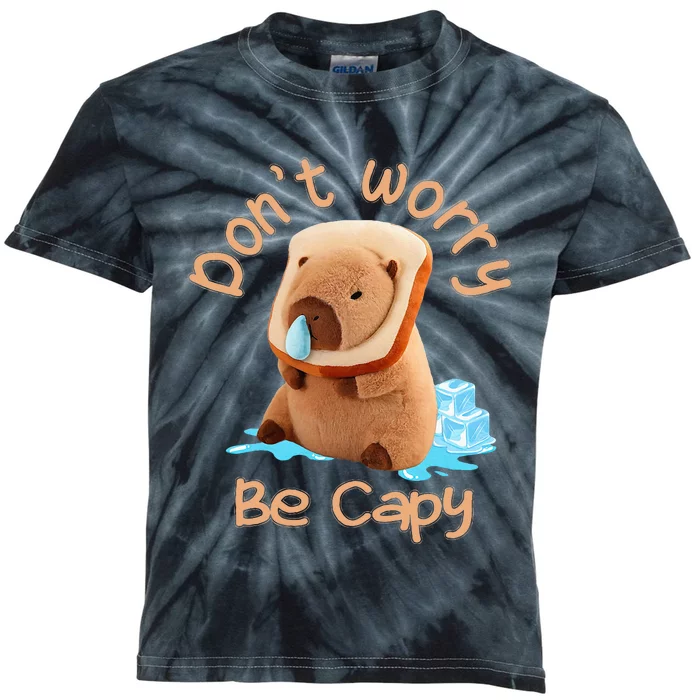 Capybara DonT Worry Be Capy Distressed Cute Kids Tie-Dye T-Shirt