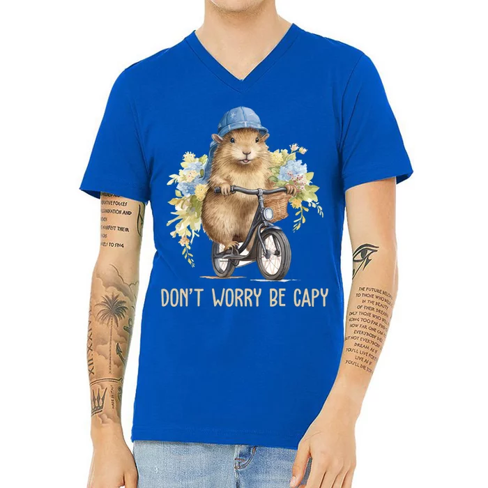 Capybara Dont Worry Be Capy V-Neck T-Shirt