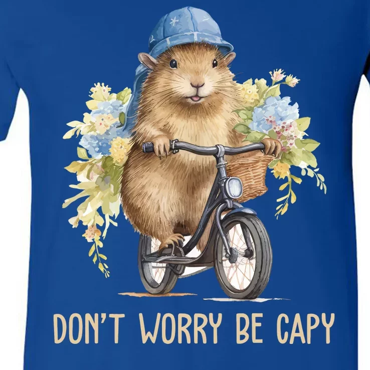 Capybara Dont Worry Be Capy V-Neck T-Shirt