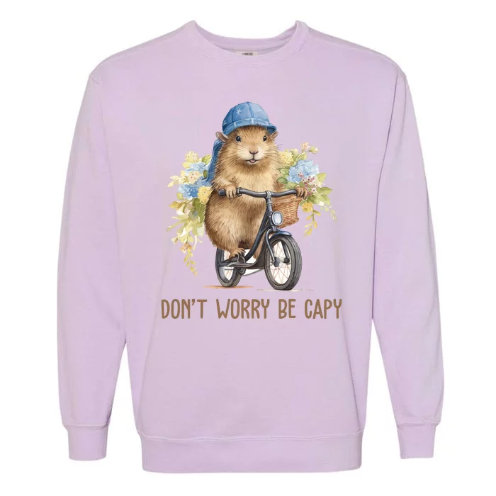 Capybara Dont Worry Be Capy Garment-Dyed Sweatshirt