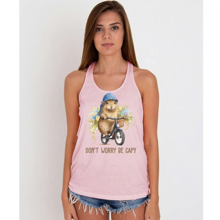 Capybara Dont Worry Be Capy Women's Knotted Racerback Tank