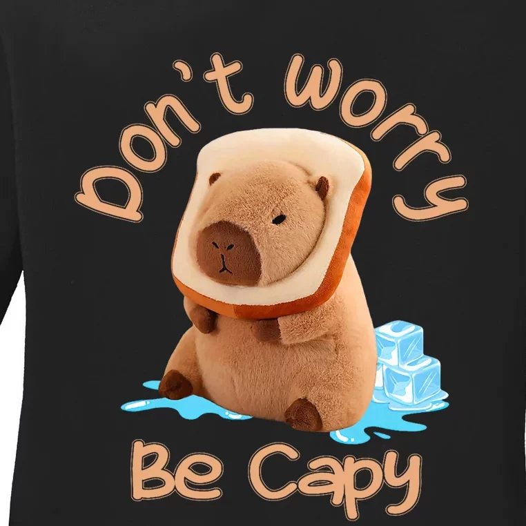 Capybara Dont Worry Be Capy Distressed Capybara Lovers Cute Animal Gift Ladies Long Sleeve Shirt