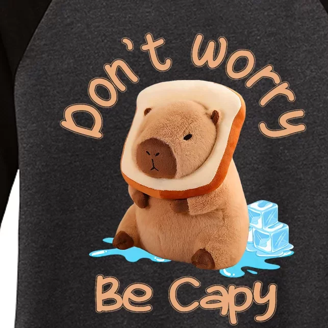 Capybara Dont Worry Be Capy Distressed Capybara Lovers Cute Animal Gift Women's Tri-Blend 3/4-Sleeve Raglan Shirt