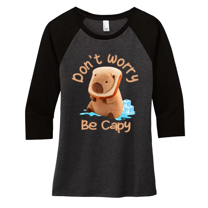 Capybara Dont Worry Be Capy Distressed Capybara Lovers Cute Animal Gift Women's Tri-Blend 3/4-Sleeve Raglan Shirt