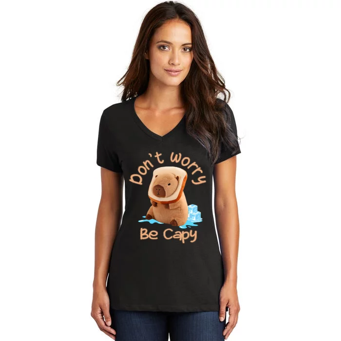 Capybara Dont Worry Be Capy Distressed Capybara Lovers Cute Animal Gift Women's V-Neck T-Shirt