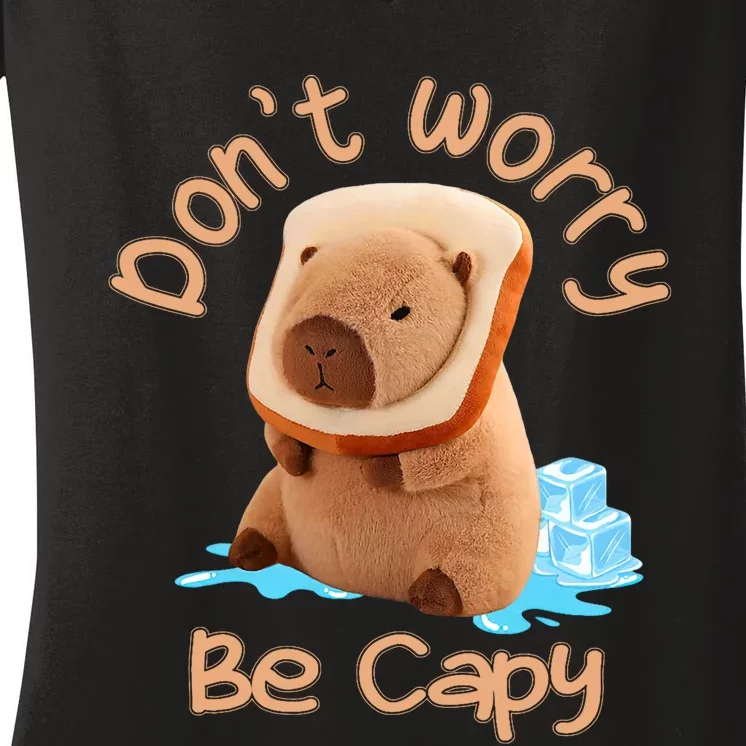 Capybara Dont Worry Be Capy Distressed Capybara Lovers Cute Animal Gift Women's V-Neck T-Shirt