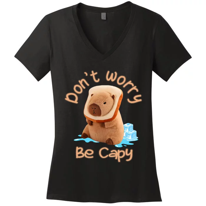 Capybara Dont Worry Be Capy Distressed Capybara Lovers Cute Animal Gift Women's V-Neck T-Shirt