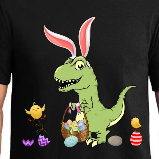 Cute Dinosaur With Easter Basket And Bunny Ears Easter Gift Pajama Set