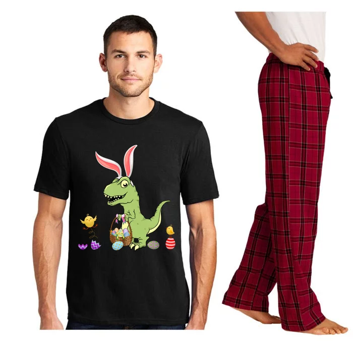 Cute Dinosaur With Easter Basket And Bunny Ears Easter Gift Pajama Set