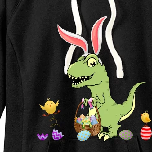 Cute Dinosaur With Easter Basket And Bunny Ears Easter Gift Women's Fleece Hoodie