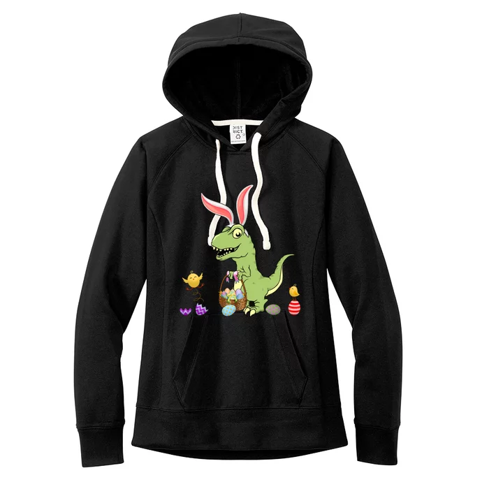 Cute Dinosaur With Easter Basket And Bunny Ears Easter Gift Women's Fleece Hoodie