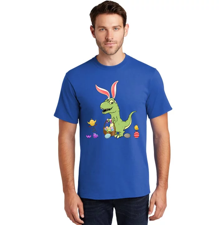 Cute Dinosaur With Easter Basket And Bunny Ears Easter Gift Tall T-Shirt