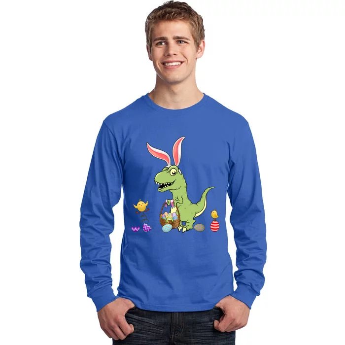 Cute Dinosaur With Easter Basket And Bunny Ears Easter Gift Tall Long Sleeve T-Shirt