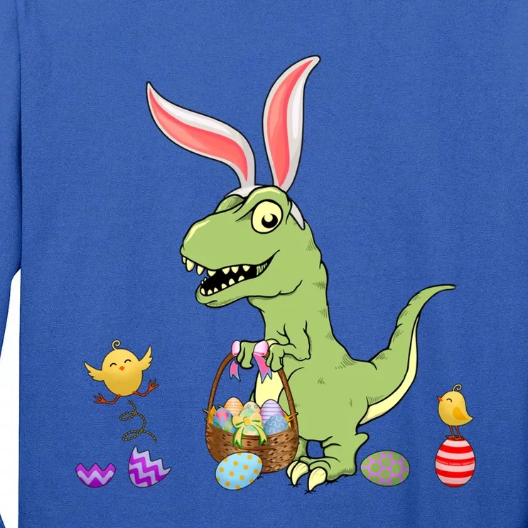 Cute Dinosaur With Easter Basket And Bunny Ears Easter Gift Tall Long Sleeve T-Shirt