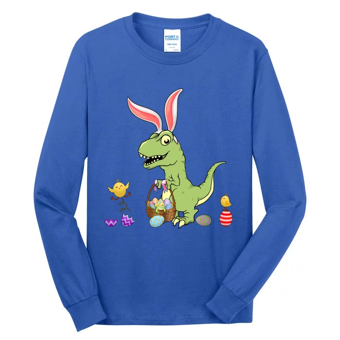 Cute Dinosaur With Easter Basket And Bunny Ears Easter Gift Tall Long Sleeve T-Shirt