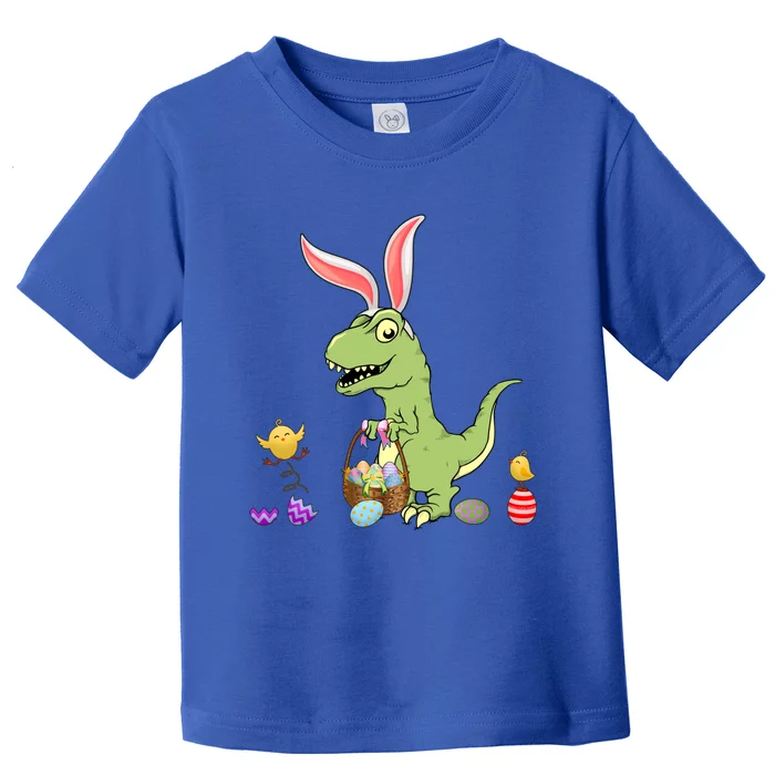 Cute Dinosaur With Easter Basket And Bunny Ears Easter Gift Toddler T-Shirt