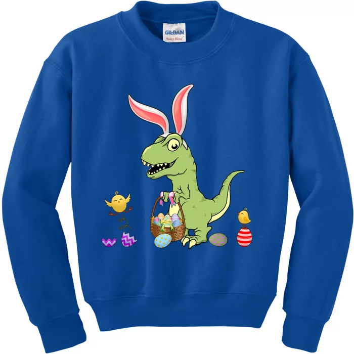 Cute Dinosaur With Easter Basket And Bunny Ears Easter Gift Kids Sweatshirt