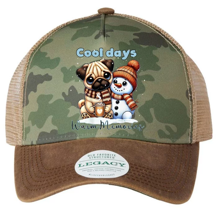 Cool Days Warm Memories Pug And Snowman Friend Share Cocoa Legacy Tie Dye Trucker Hat